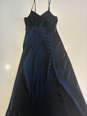 Zara Black Satin Maxi Slip Dress with Side Button Detail